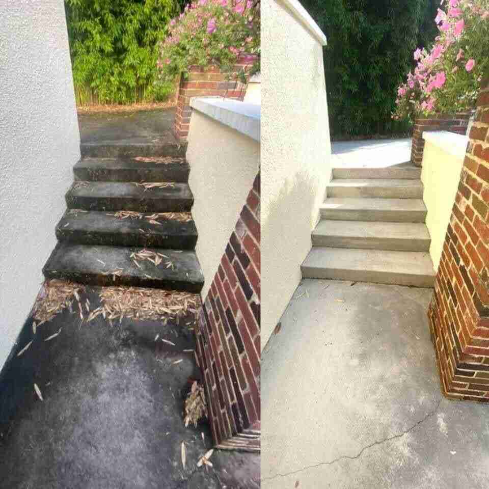 Before and after power washing concrete steps