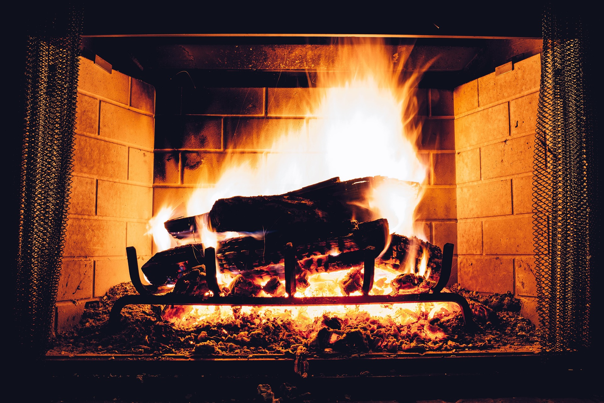 A blazing fireplace.